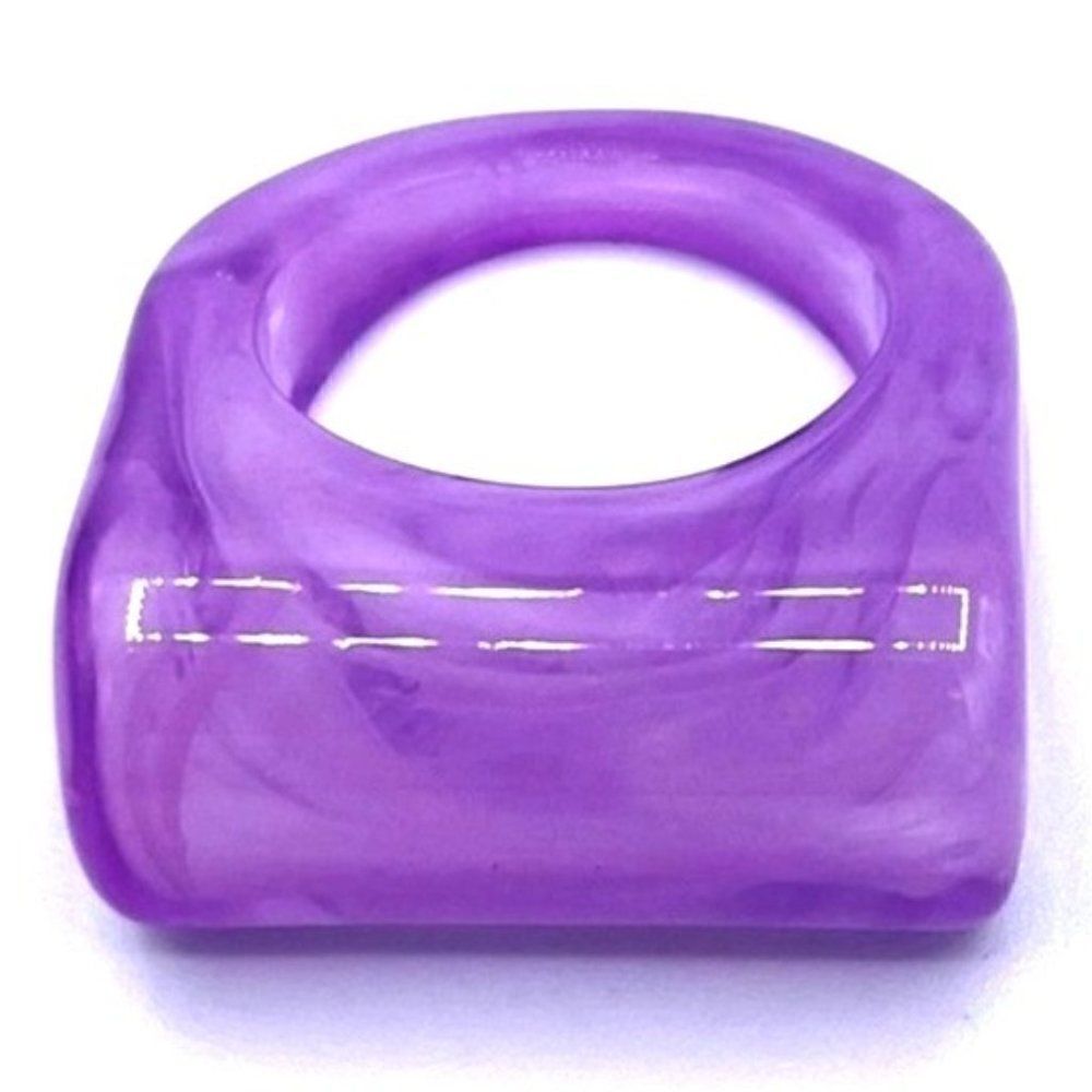 Purple and White Swirl Acrylic Geometric Barrel Chunky Statement Ring Size 8.5